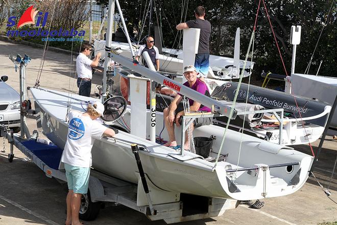 Karabos being prepared in the boatyard yesterday - Sail Mooloolaba 2014 - Day One kicks off today © Teri Dodds http://www.teridodds.com